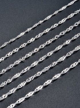 水波纹加长款S925银镀白金毛衣链