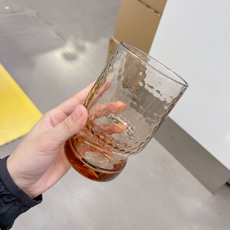 锤目纹厚玻璃杯子高颜值啤酒杯冷萃咖啡杯家用白开水杯果汁饮料杯 - 图0