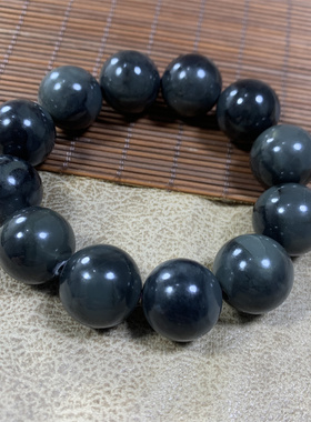 新疆和田玉青花籽料圆珠手串黑灰白青花墨玉中国风古典复古手串