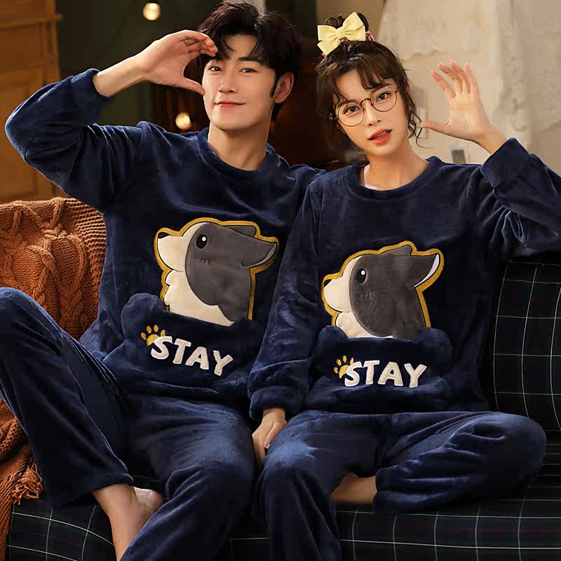 情侣睡衣珊瑚绒加厚加绒口袋卡通猫咪秋冬季法兰绒一男一女家居服,淘宝优惠券,粉丝福利购,淘宝优惠卷