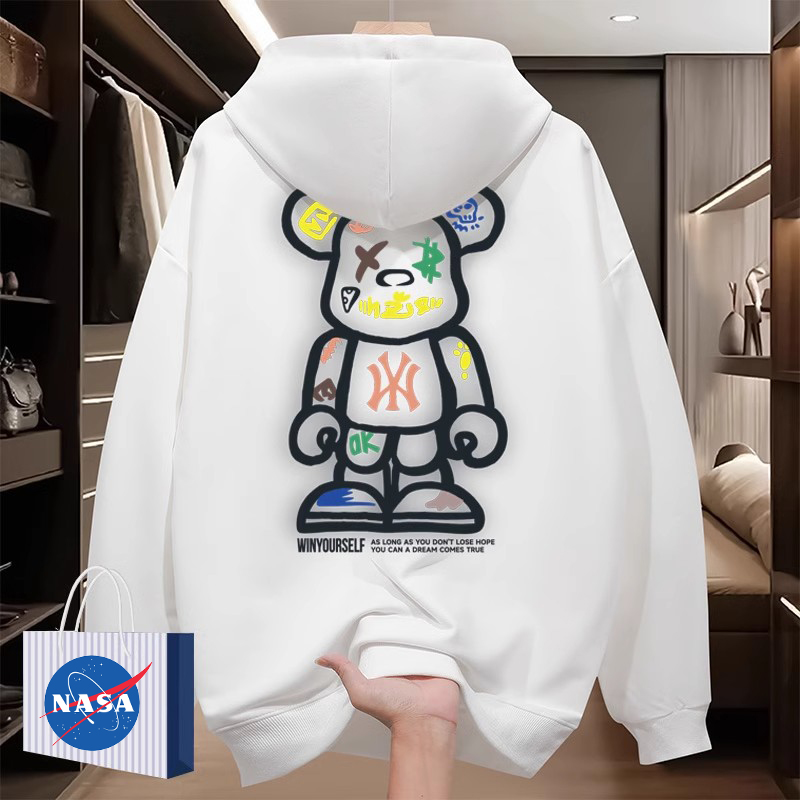 NASA联名连帽卫衣男春秋款oversize美式宽松休闲潮牌情侣加绒外套 - 图0
