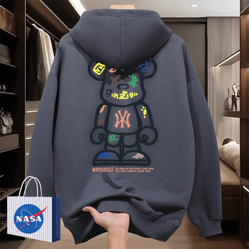 NASA联名连帽卫衣男春秋款oversize美式宽松休闲潮牌情侣加绒外套 - 图1