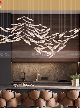 现代简约创意酒店大堂玻璃鱼形吊灯别墅客厅餐厅定制非标工程灯具