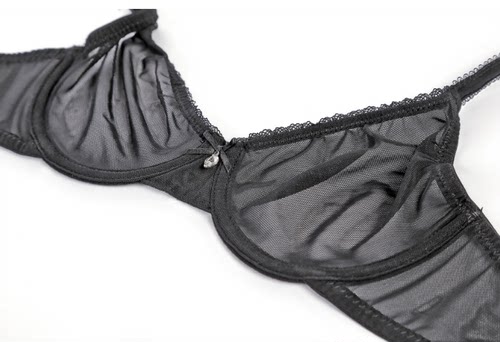 all undone大码性感法式欧美内衣超薄透明网纱女士胸罩文胸套装 - 图1