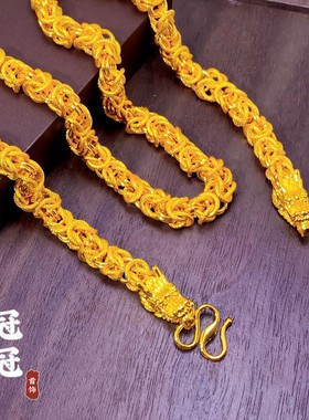 2026越南沙金双头龙骨项链 铜镀金饰品霸气龙骨男士颈链久不掉色