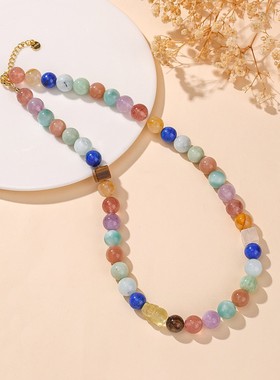2026夏季手工多宝水晶项链女多巴胺配色时尚简约百搭饰品多色串珠