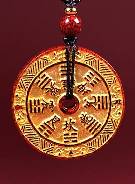 2026朱砂晶体砂山鬼花钱吊坠子透光烫金晶体砂项链男女款礼物