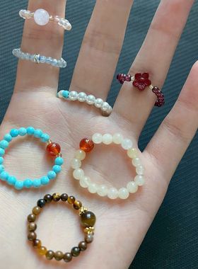 2026显白弹力串珠素圈女戒指轻奢高级感指环新中式食指戒国风配饰