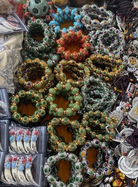 2026复古藏式民族风镶嵌七彩手链多宝手串男女苗银首饰