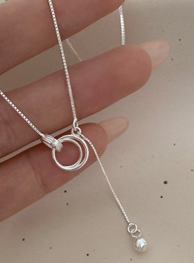 2026韩版简约双圆环流苏吊坠项链女个性百搭高级感颈链小众设计锁