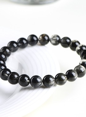 2026久雅水晶 天然7A级黑幽灵圆珠手链 黑色聚宝盆幽灵散珠手串