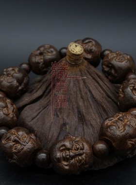 2026沉香木皮黑木黑檀雕四面佛喜怒哀乐佛珠手串貔貅念珠手錬手珠