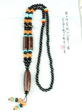 2026简款三彩片九眼天珠项链 玛瑙天珠毛衣链 老玛瑙项链 民族风