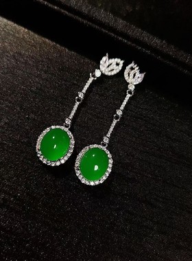 2026银针镶嵌冰种绿玉髓女神长款耳环紫罗兰玛瑙玉石耳坠饰品