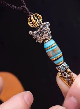 2026降妖除魔金刚杵法器吊坠六字真言手工男士霸气项链天珠可转动