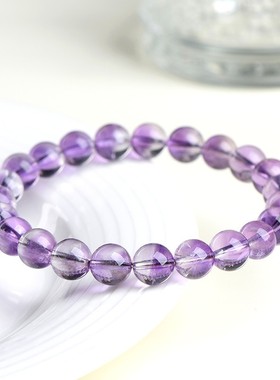 2026久雅水晶 天然紫兔毛水晶半盆圆珠手链 紫色兔毛晶散珠手串