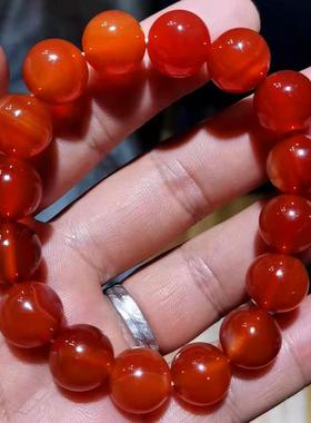 2025天然南京雨花石红玛瑙盘玩缠丝玛瑙手链玉髓手串20MM