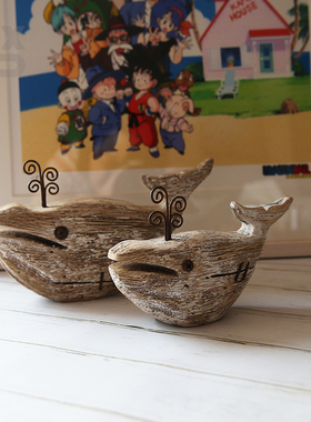 YBOX实木海豚可爱摆件喷水小鱼萌物摆件海洋风童趣摆件拍摄道具