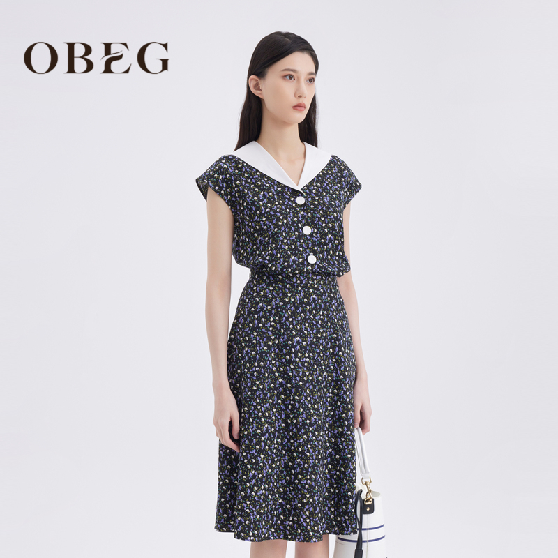 OBEG欧碧倩撞色假两件连衣裙50462548 - 图0