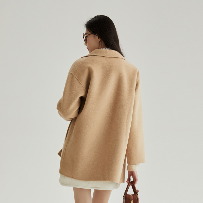 OBEG欧碧倩极简廓形羊毛大衣秋冬中长双面呢短外套女10444090,淘宝优惠券,粉丝福利购,淘宝优惠卷