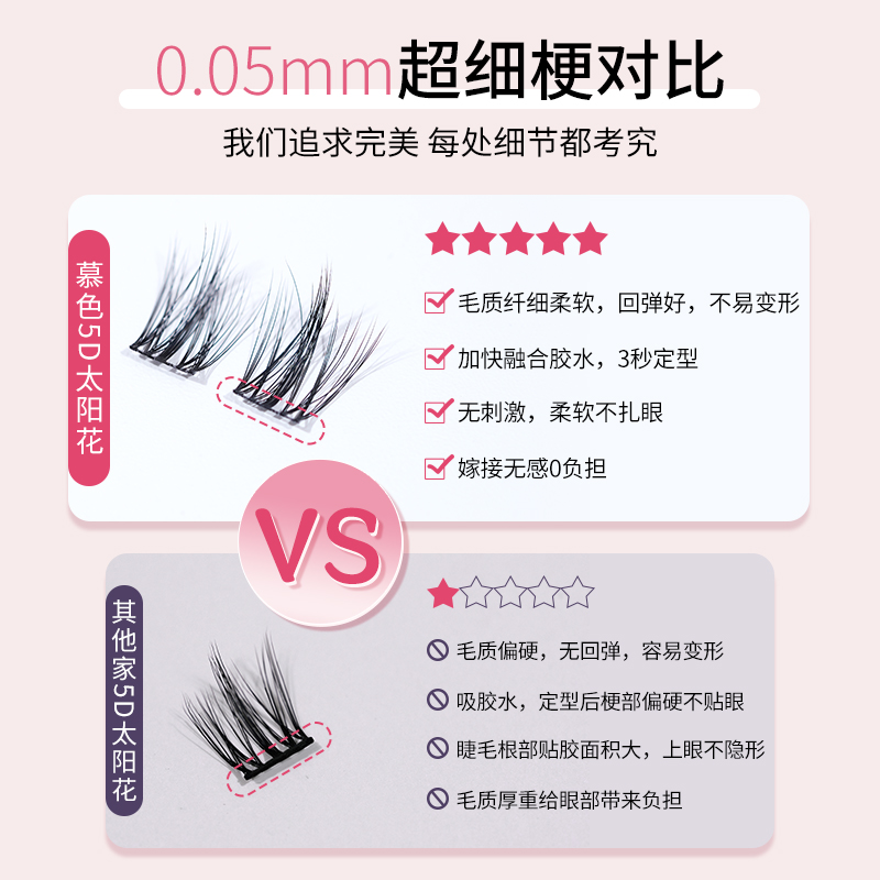 慕色5D婴儿弯水貂绒假睫毛凌乱懒人太阳花女自然太阳花仿真单簇