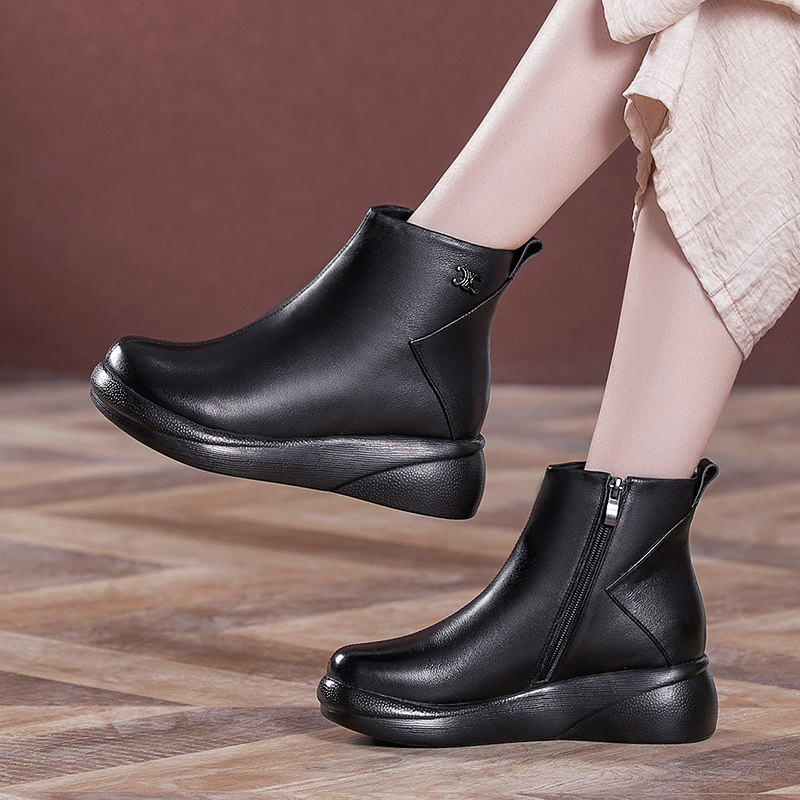 中年妈妈软底短靴真皮厚底秋季单靴软皮冬季加绒棉鞋羊毛女士靴子,淘宝优惠券,粉丝福利购,淘宝优惠卷