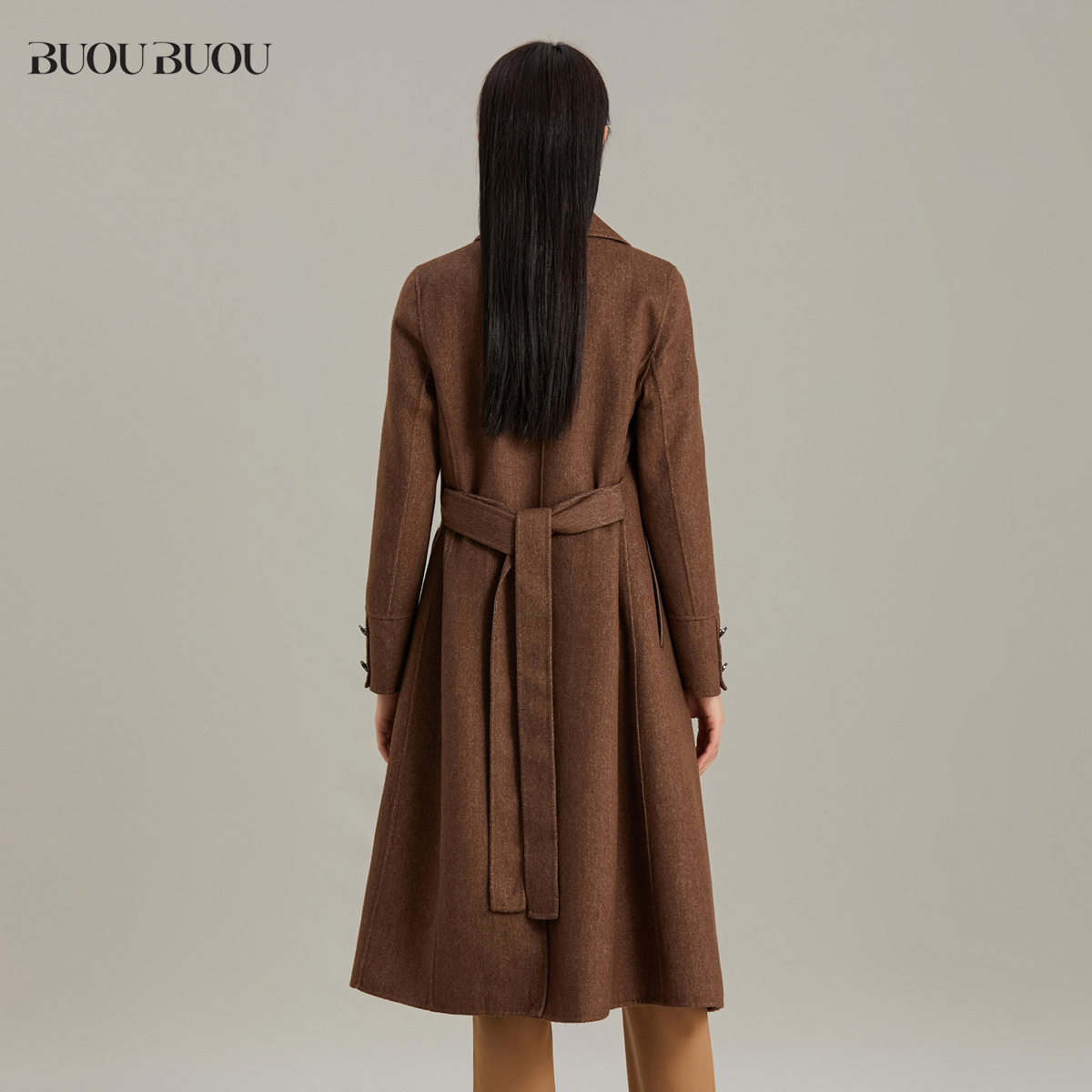 【商场同款新品】法式复古系带羊毛双面呢大衣女秋冬BuouBuou-图2
