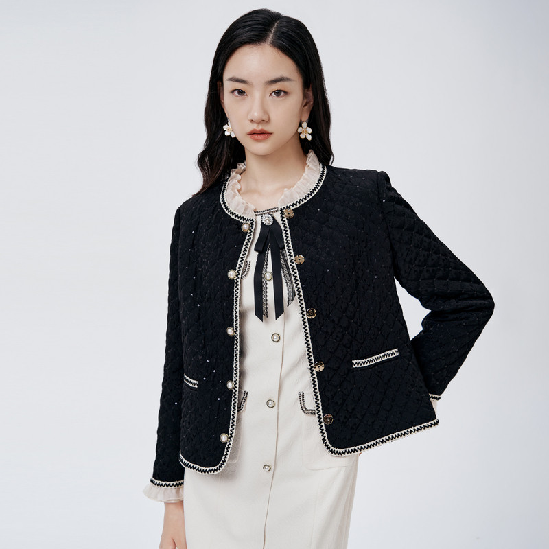 【掌柜推荐】BuouBuou秋季新品优雅夹棉棉服小香风外套女DKGE171