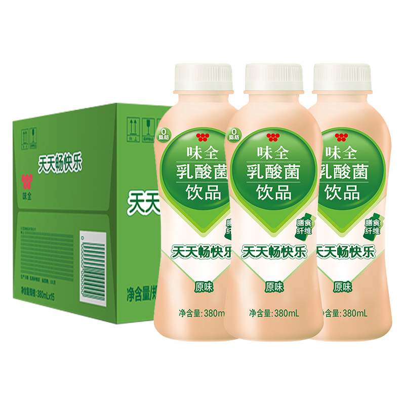 康师傅味全乳酸菌原味380ml*15瓶整箱装常温草莓味膳食纤维饮料-图0