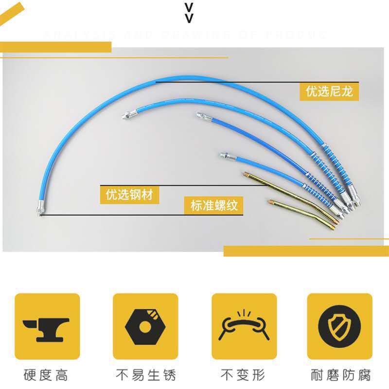 黄油枪杆配件加长1m防爆软管硬管高压手动打黄油枪头平头黄油嘴头 - 图0