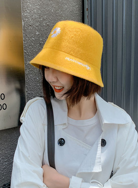 诗秋冬渔夫帽子女百搭大檐小雏菊