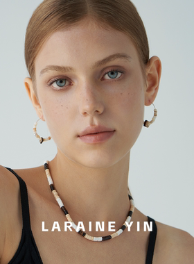 LARAINE YIN S925纯银白贝串珠耳圈小众设计感复古修饰脸型耳环女