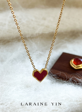 LARAINEYIN法式复古感新年红色爱心项链钛钢锁骨链不易掉色情人节