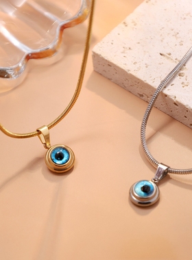 欧美天使之眼钛钢镀金锁骨链男