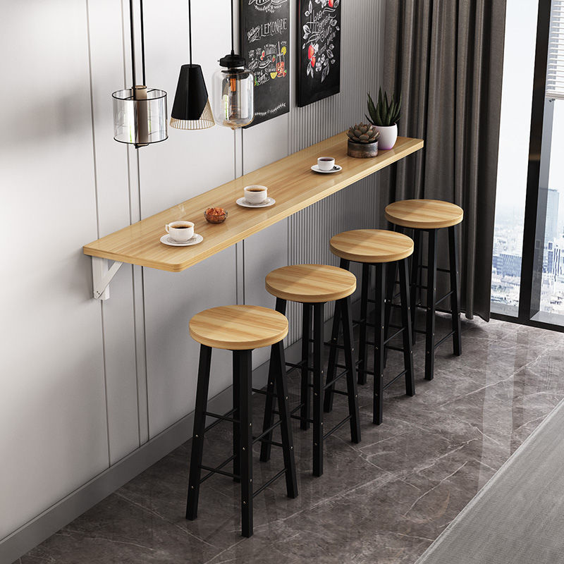 壁挂式折叠吧台桌家用阳台靠墙长条桌奶茶店桌椅组合商用简易餐桌 - 图0