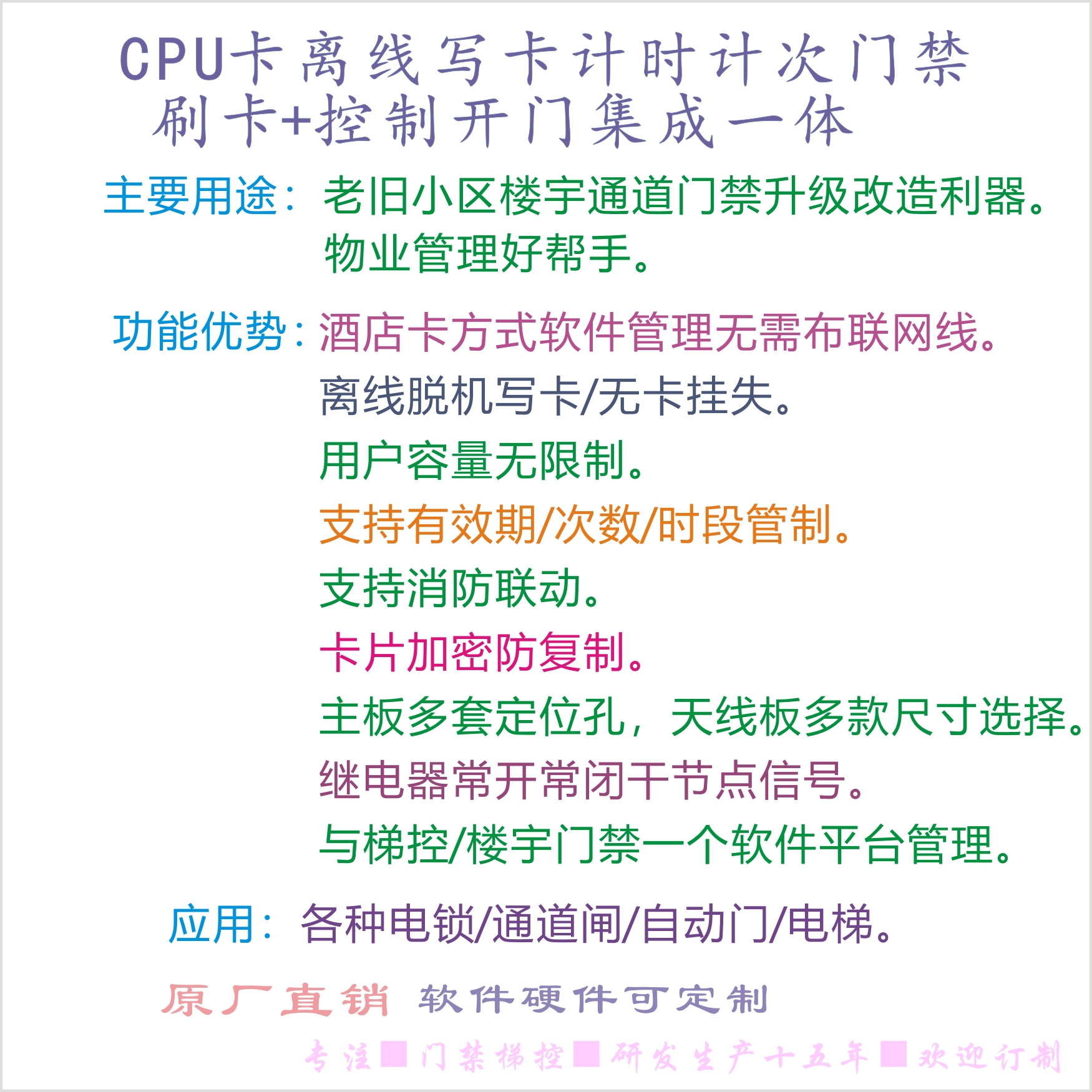 CPU门禁机防复制楼宇刷卡模块加密防破解离线写卡不联网86厂家