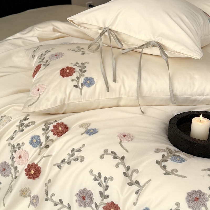 100s长绒棉四件套纯棉毛巾绣被套舒适透气法式风床上用品 - 图2