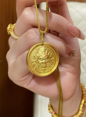 古法黄金包银黄财神吊坠女