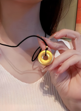 古法黄金包银项链平安扣吊坠女