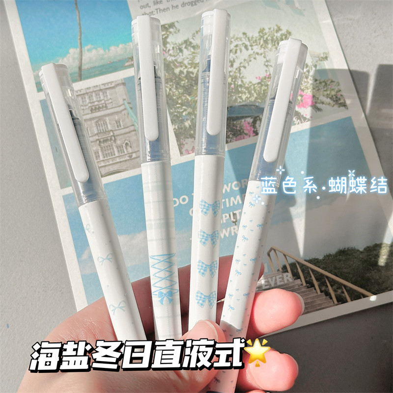 原创海盐冬日少女心可换芯直液式走珠笔高颜值ins风学生考试专用速干顺滑全针管0.5mm刷题笔黑笔盖帽碳素水笔,淘宝优惠券,粉丝福利购,淘宝优惠卷