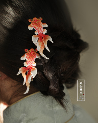 锦鲤夹子头饰发夹边夹女侧边汉服橙色发饰古风设计后脑勺橙色唐风 - 图0