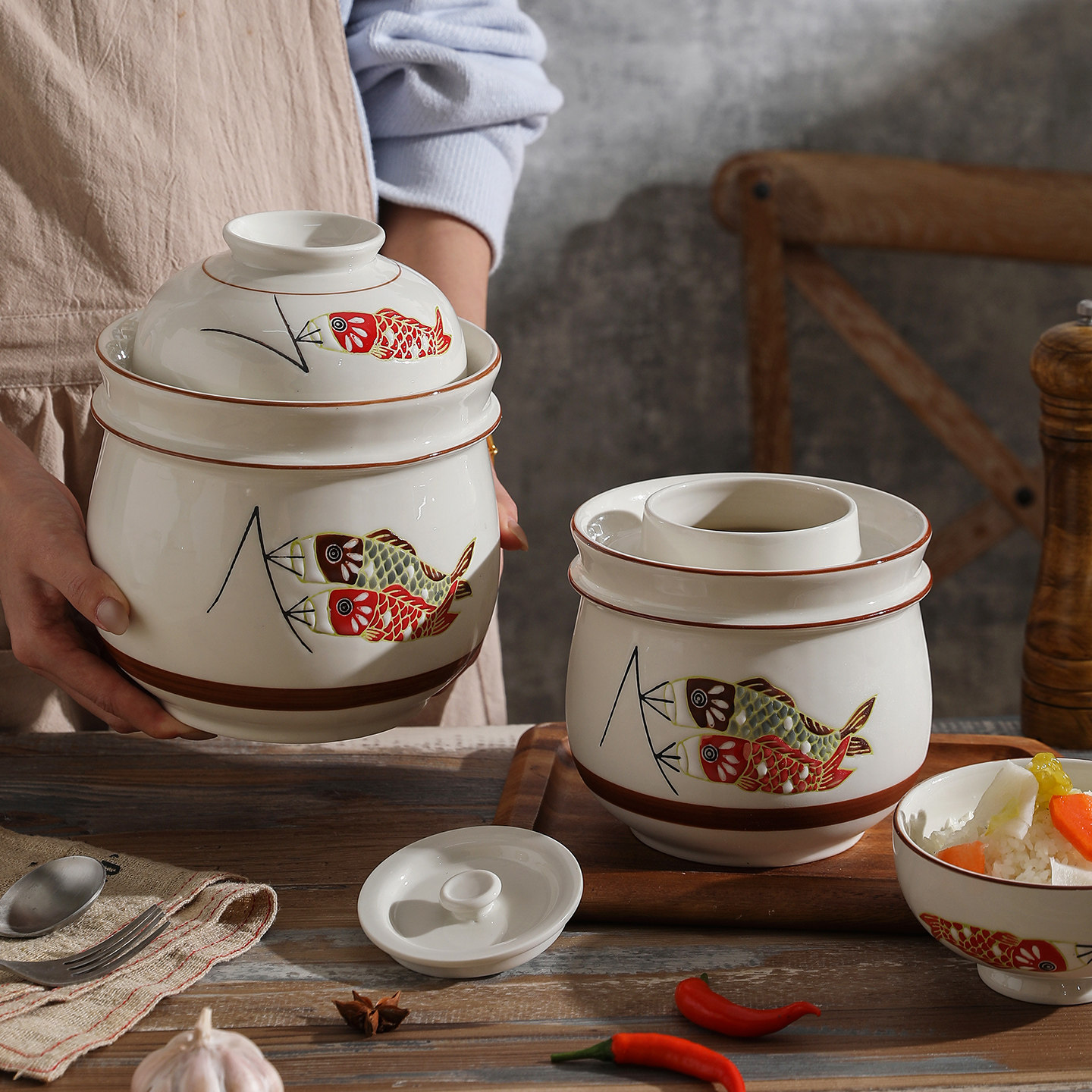 舍里复古泡菜坛子家用泡菜罐密封带盖老式酸菜咸菜加厚陶瓷腌菜罐,淘宝优惠券,粉丝福利购,淘宝优惠卷