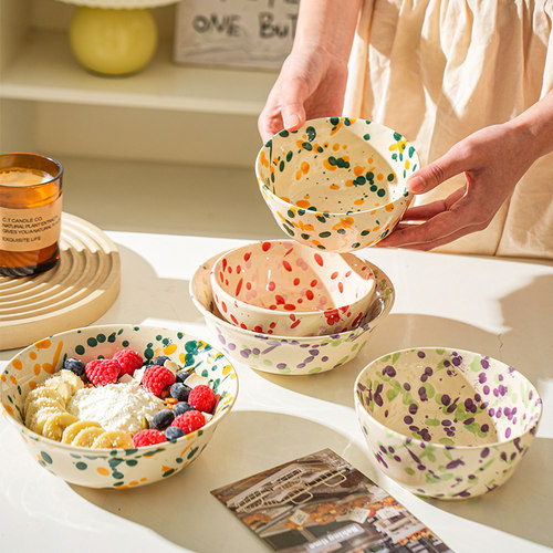 舍里泼墨酸奶碗沙拉碗米饭碗釉下彩陶瓷高颜值甜品碗早餐brunch碗 - 图0