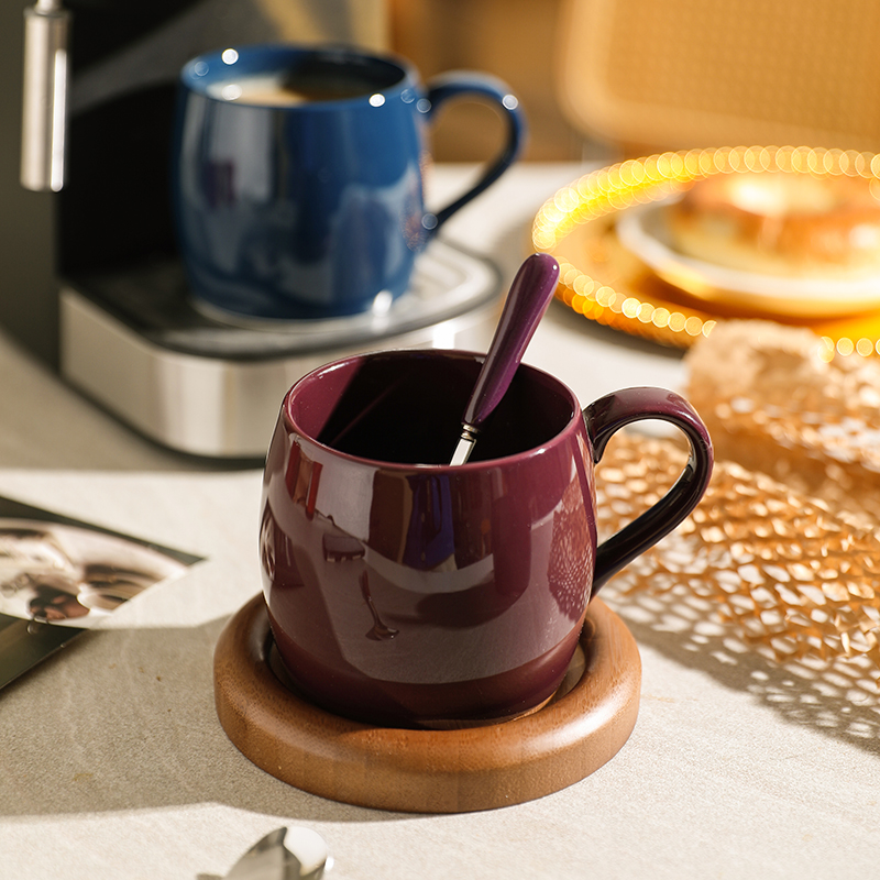 舍里欧式宝石色马克杯带勺高档精致咖啡杯子创意情侣对杯陶瓷水杯