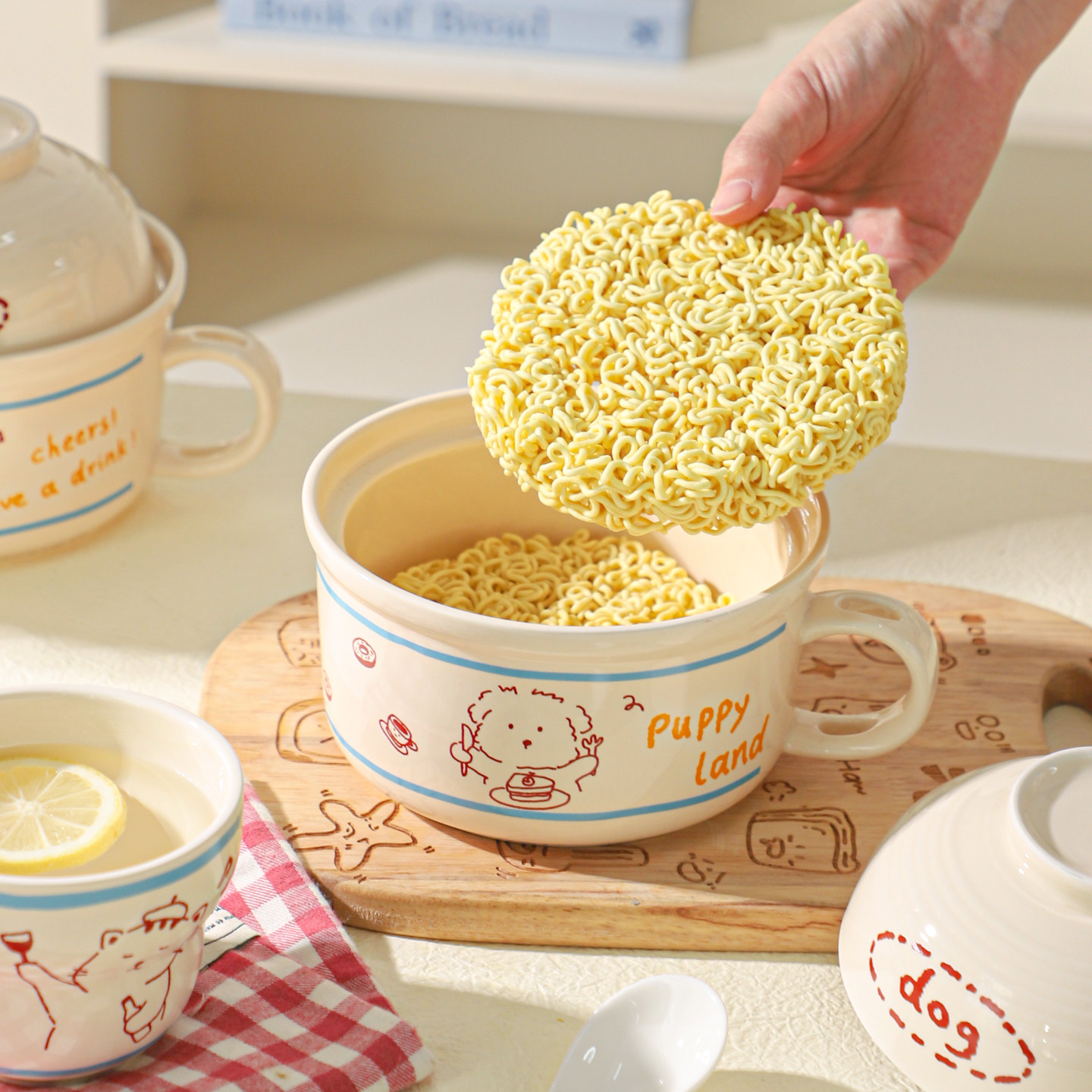 舍里萌趣带盖手柄泡面碗家用可微波炉饭碗学生宿舍面碗食堂打饭碗,淘宝优惠券,粉丝福利购,淘宝优惠卷