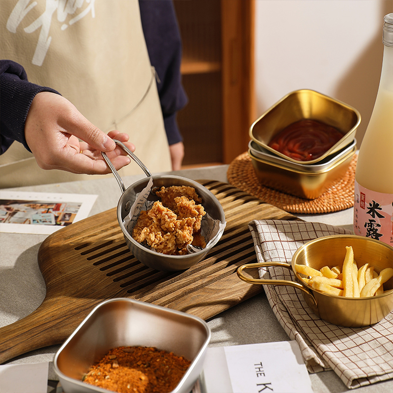 舍里韩式不锈钢小吃碟带把手蘸料碟商用火锅碟子家用备菜碟蘸料碟 - 图0