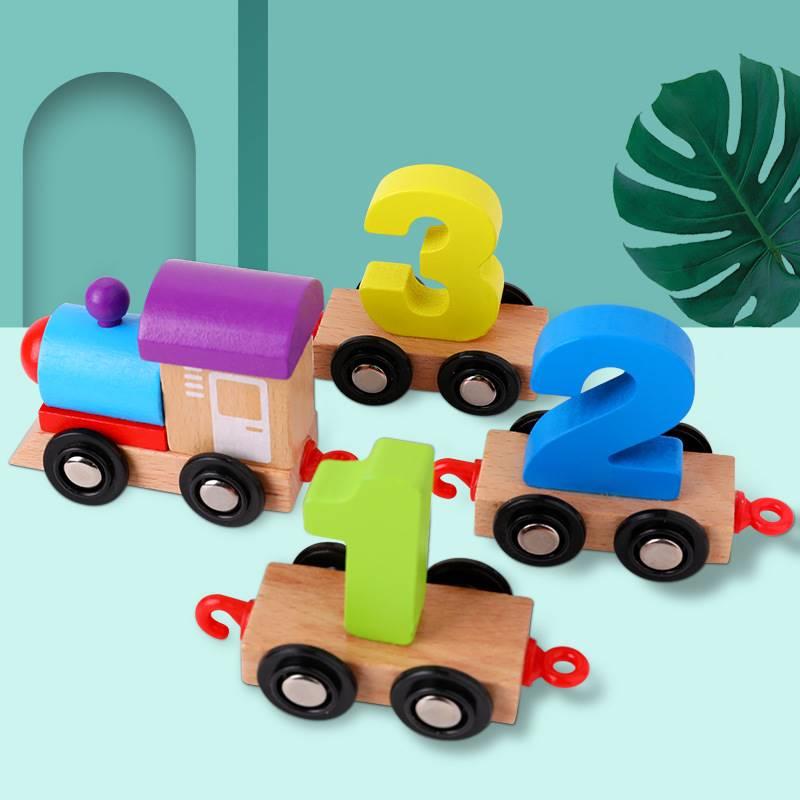 儿童木质阿拉伯数字小火车早教木制拖拉启蒙男女孩智力积木玩具车-图1