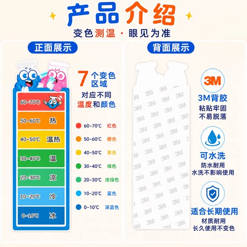 儿童婴儿水杯奶瓶变色温度计贴防烫水温测温显示感温变色贴纸可逆 - 图1