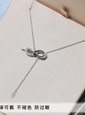 洗澡不用新加坡钛钢锆石锁骨链