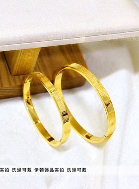 中国风钛钢不掉色四方福卡扣手镯